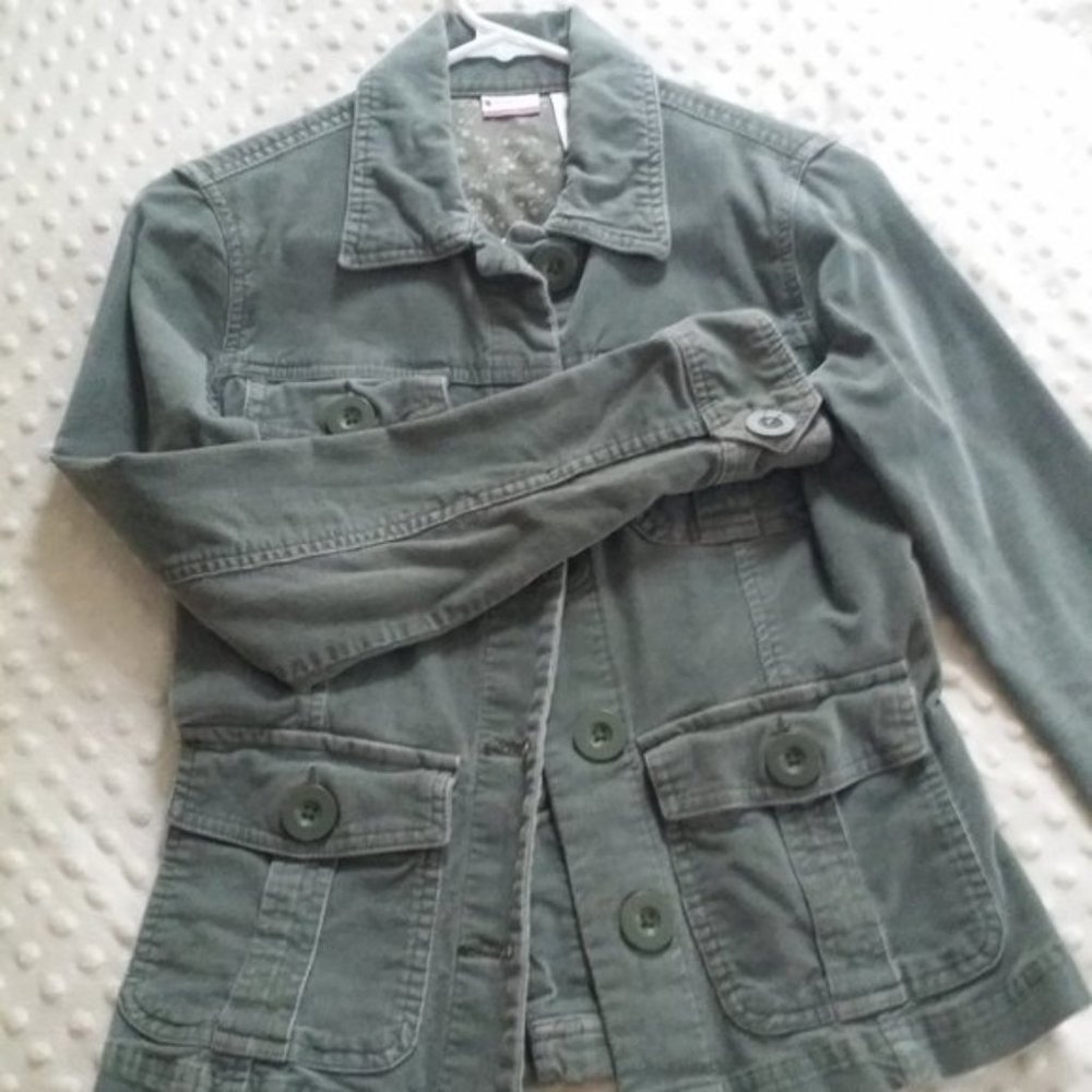 corduroy green stretch button up blazer - Picture 2 of 4